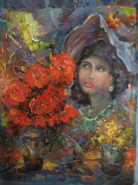 La Dama y la Rosa.24x32 inches.Oleo/lienzo